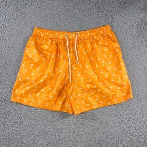 Men XL Palm Tree Print Swim‎ Trunks Beach Shorts Elastic Waist Preppy Vacation